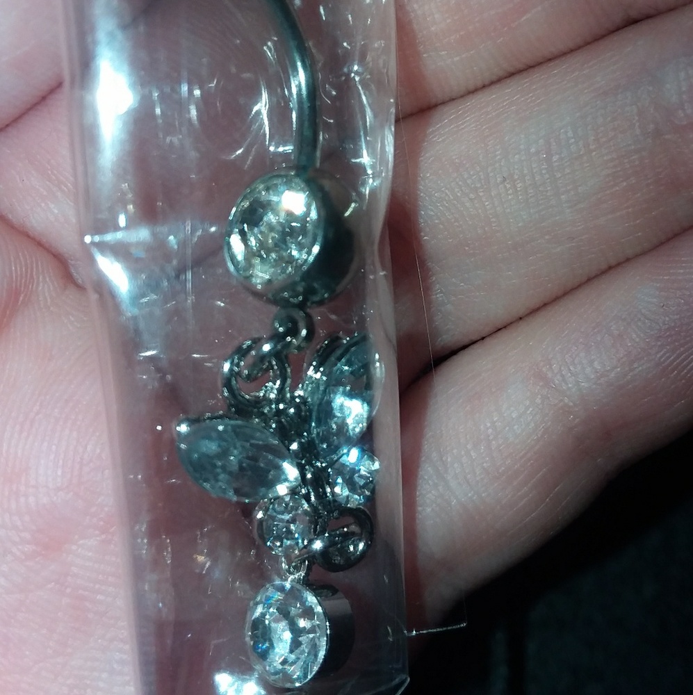 Crystal butterfly belly ring